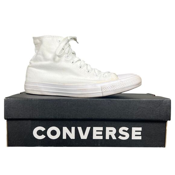 Converse High Top Size 8 Men's White Monochrome Sneakers USED - Picture 1 of 9